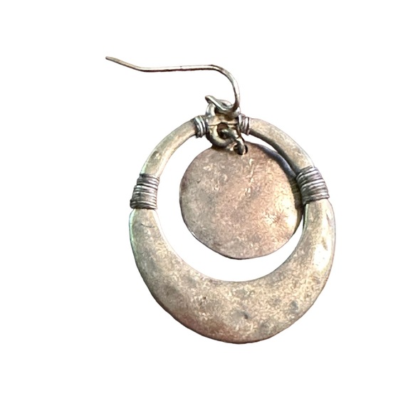 Antique Gold Oval Hammered Drop Earrings - Picture 2 of 4